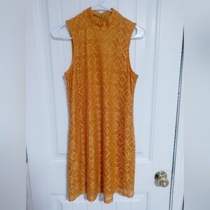 Elegant Society Girl Sleeveless Lace Dress in Mustard